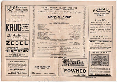 Konigskinder - Opera by Engelbert Humperdinck - World Premiere Program 1910