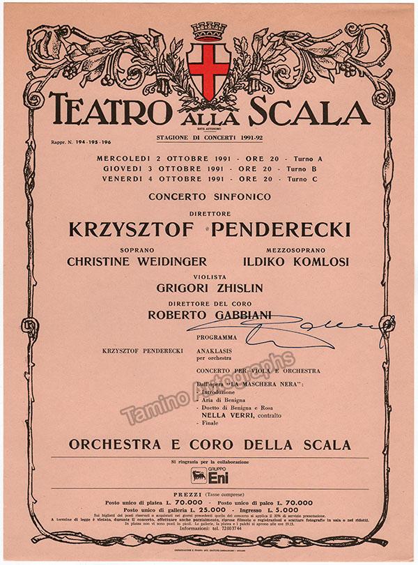 Penderecki, Krzysztof - Signed Playbill 1991
