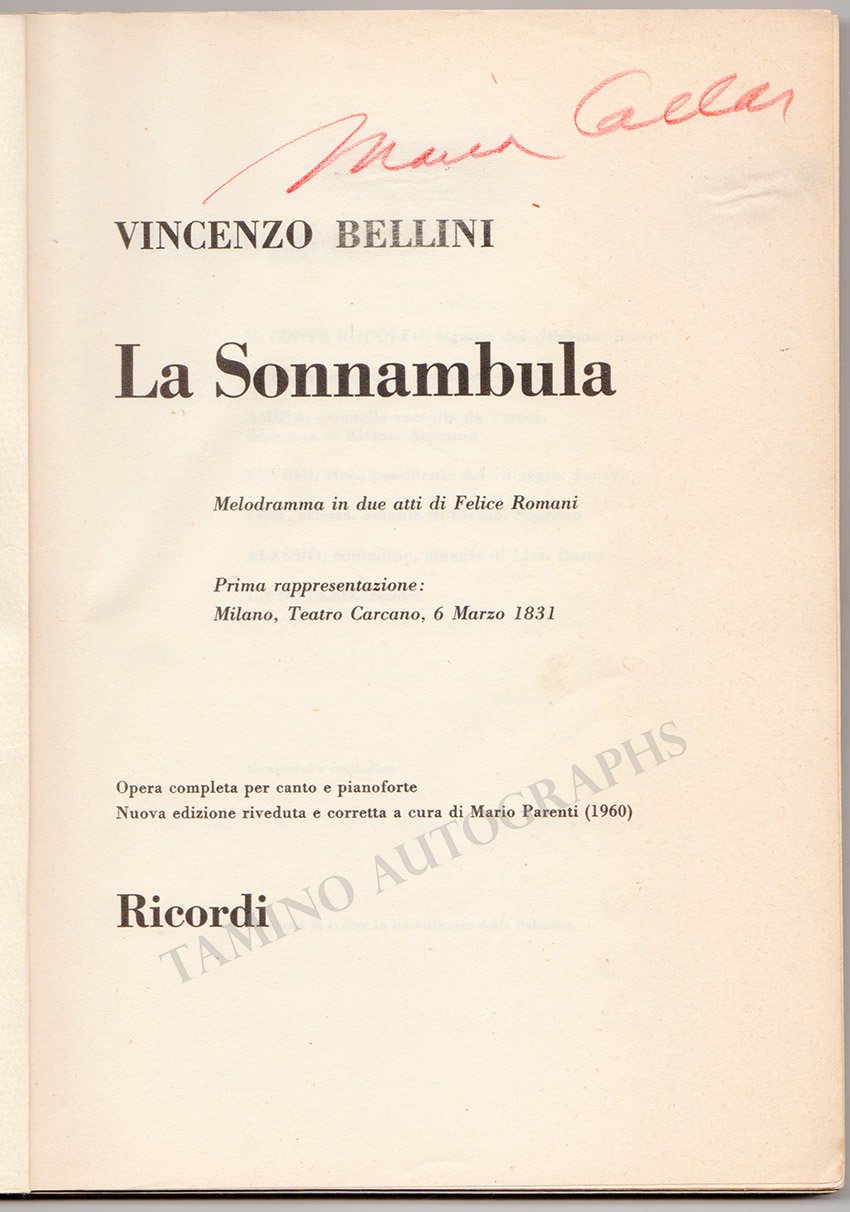 La Sonnambula Signed Score