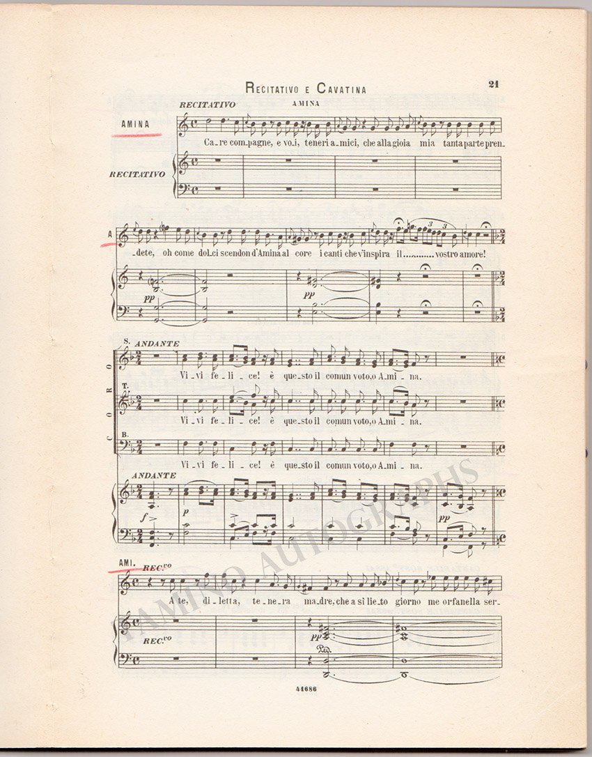 La Sonnambula Signed Score - Tamino
