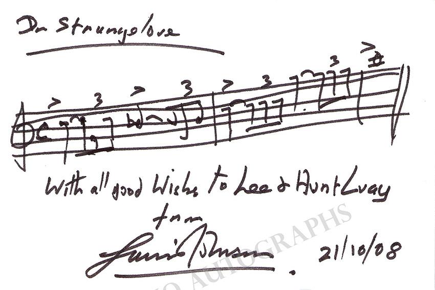 Johnson, Laurie - Autograph Music Quote Signed 2008
