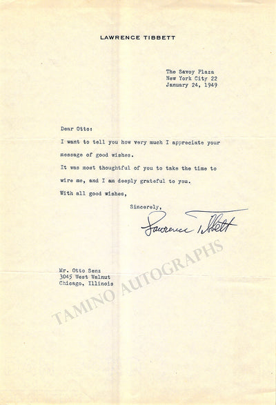 Tibbett, Lawrence - Typed Letter Signed