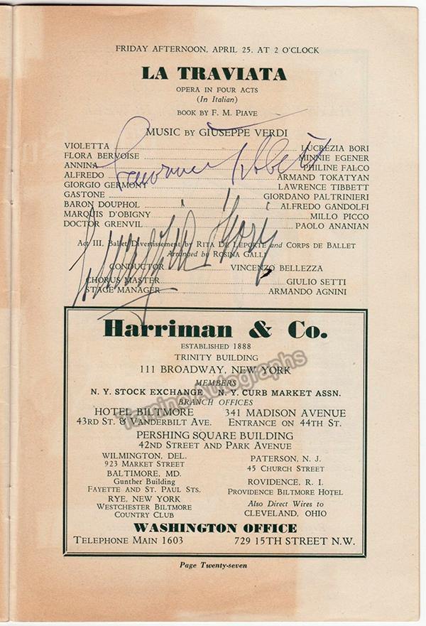 Tibbett, Lawrence - Bori, Lucrezia - Signed Program La Traviata Met Opera 1930