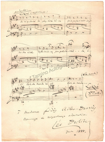 Delibes, Leo - Autograph Music Quote Signed 1888