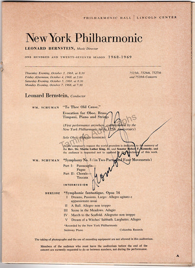 Bernstein, Leonard - Signed Program New York 1968