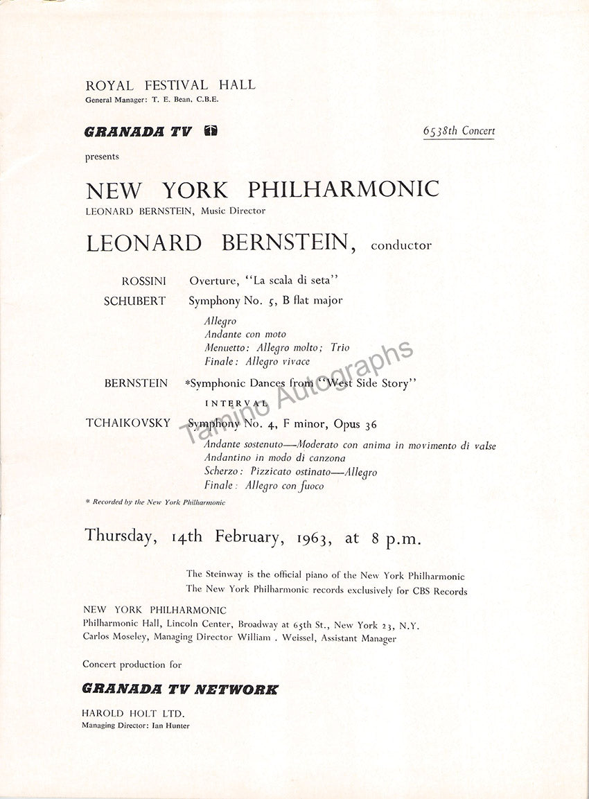 Leonard Bernstein Autograph Signed Program London 1963 – Tamino