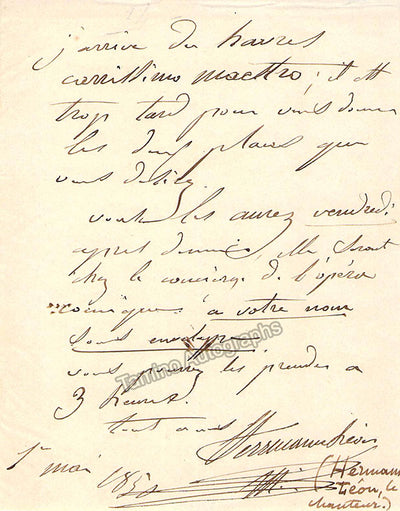 Hermann-Leon, Leonard - Autograph Note Signed 1850