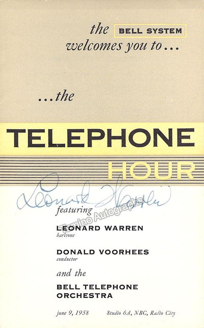 Warren, Leonard - Signed Program 1958