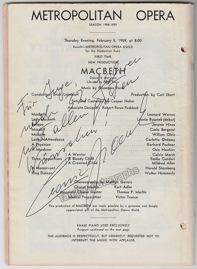 Rysanek, Leonie - Signed Program from her Metropolitan Opera Debut
