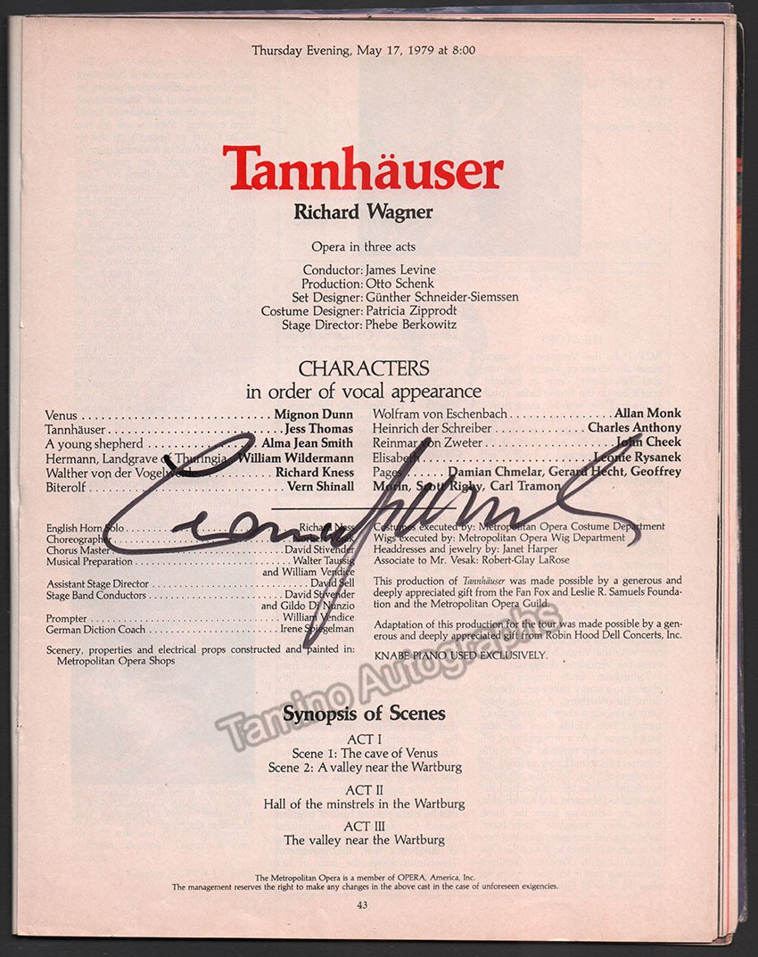 Rysanek, Leonie - Signed Program Metropolitan Opera, New York 1979