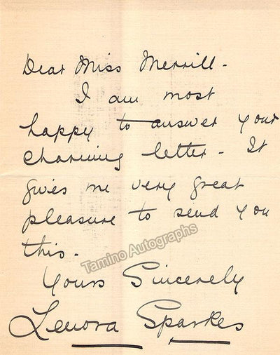Sparkes, Leonora - Autograph Note Signed