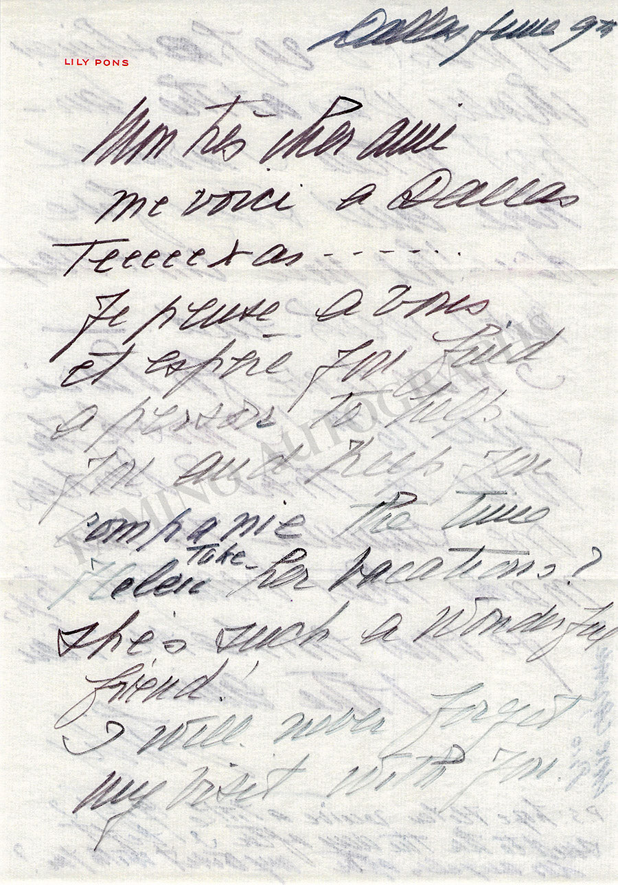 Pons Letter Pons, Lily - Autograph Letter Signed – Tamino Autographs
