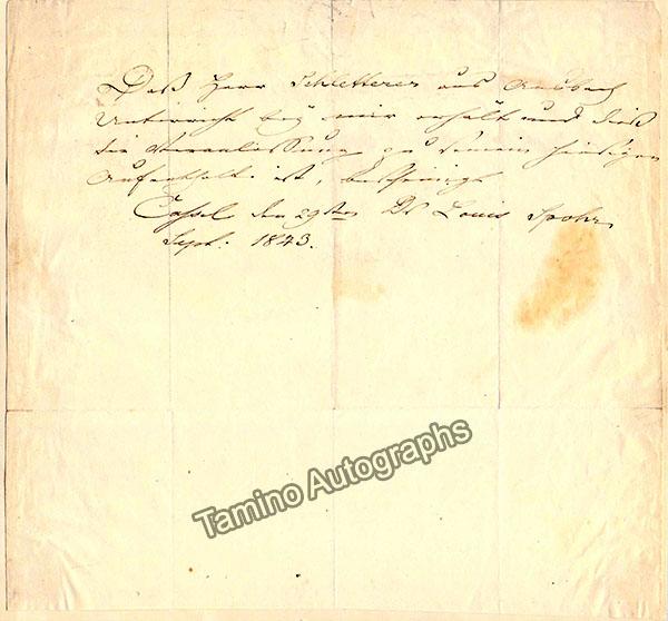 Spohr, Louis - Autograph Note Signed 1873 - Tamino