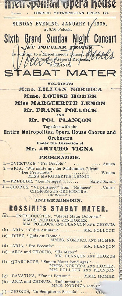 Homer, Louise -  Signed Program Clip Metropolitan Opera 1905