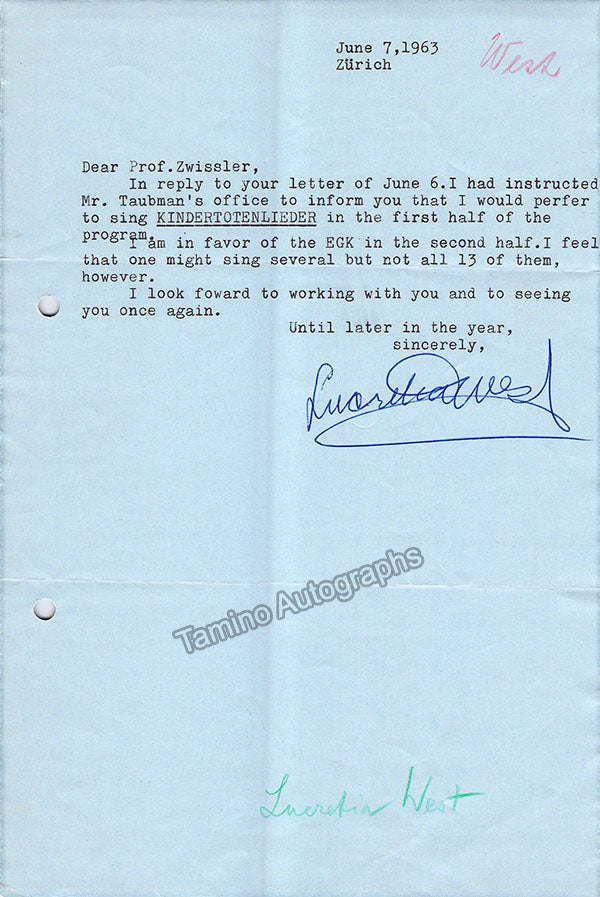 Opera Singers 1950s and 60s - Lot of Autograph Letters Signed + Typed ...