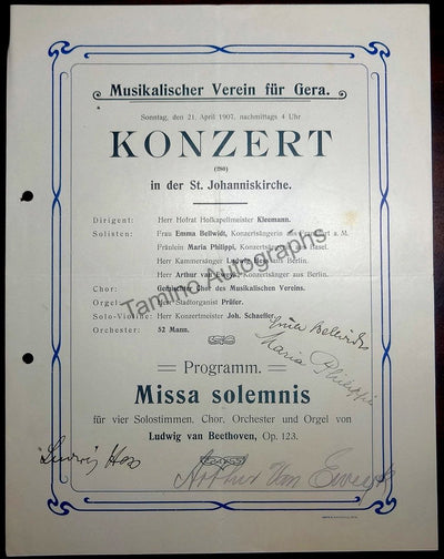 Vocal Recitals & Concerts - Signed Playbills (1898-1910)