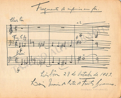 De Freitas Branco, Luis Maria da Costa - Autograph Music Quote 1923