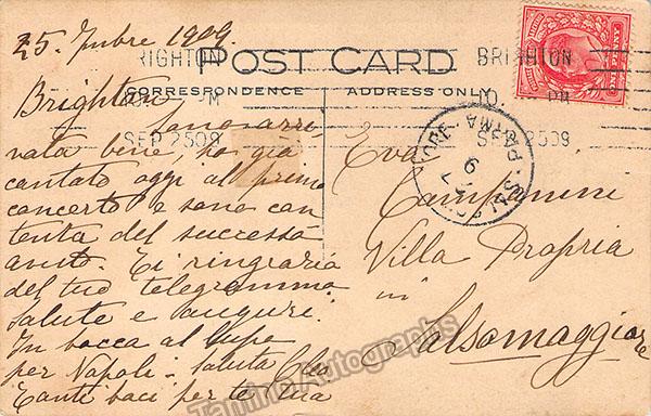 Tetrazzini, Luisa - Signed Photo Postcard inscribed to Eva Tetrazzini 1909 - Tamino