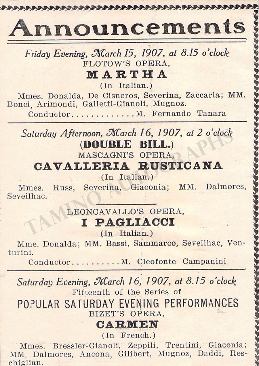 Sample Program For Opera Performance Manhattan Opera Company Programs Clip Lot – Tamino Autographs
