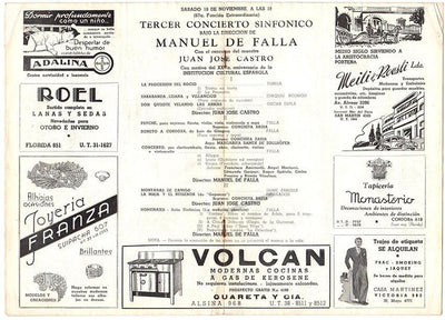 De Falla, Manuel - Concert Program Teatro Colon 1939