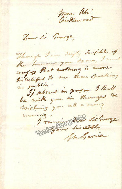 Garcia, Manuel - Autograph Note Signed