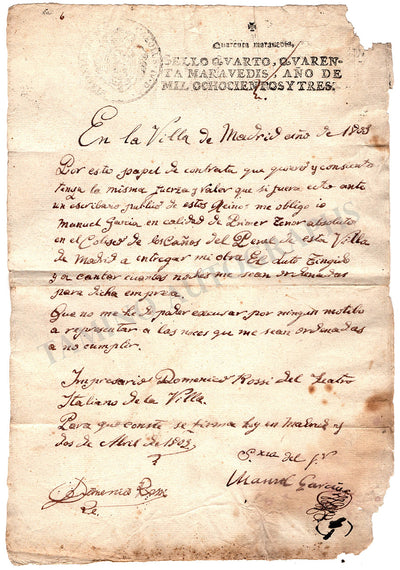 Garcia, Manuel Sr. - Signed Contract 1803