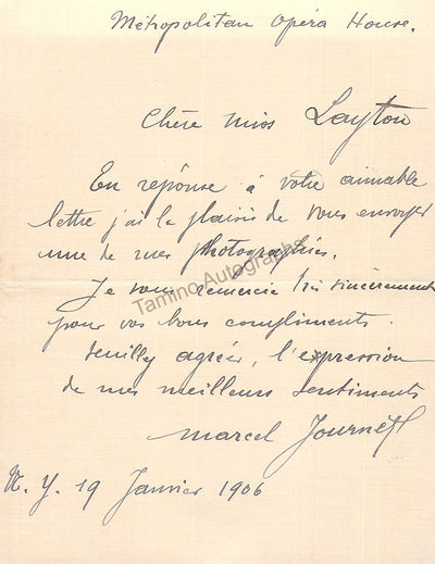 Journet, Marcel - Autograph Note Signed 1906