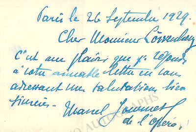 Journet, Marcel - Autograph Note Signed 1929