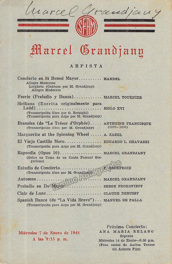 Grandjang, Marcel - Signed Program Havana 1948 - Tamino