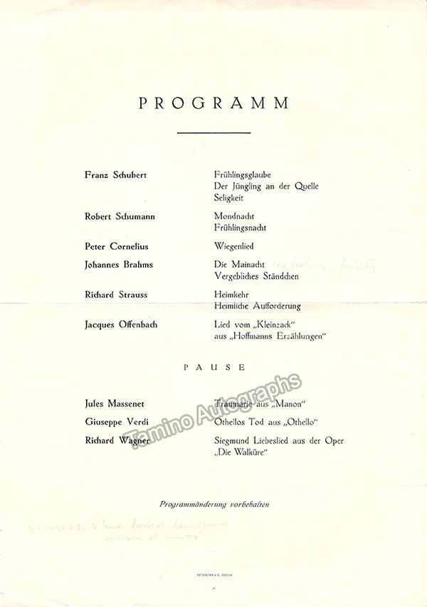 Wittrisch, Marcel - Signed Program Zurich 1948 - Tamino