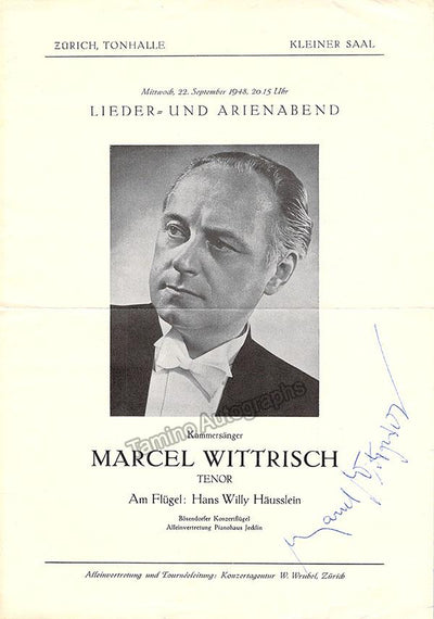 Wittrisch, Marcel - Signed Program Zurich 1948