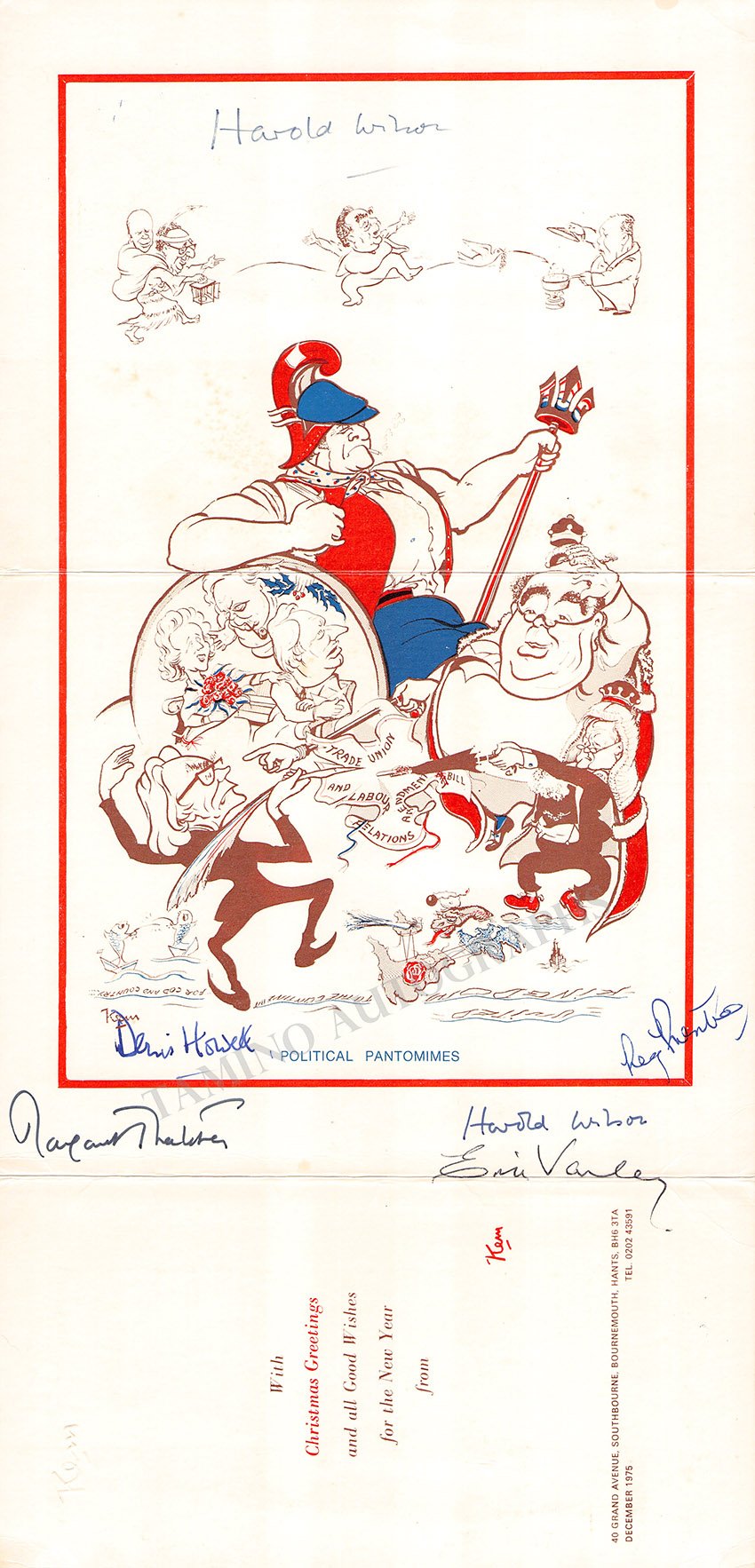 Thatcher, Margaret - Howell, Denis - Varley, Eric - Prentice, Reg - Christmas Card signed by all - Tamino