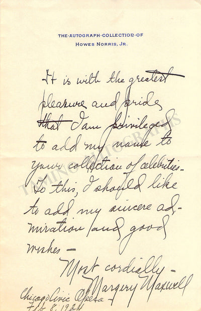 Maxwell, Margery - Autograph Note Signed 1924