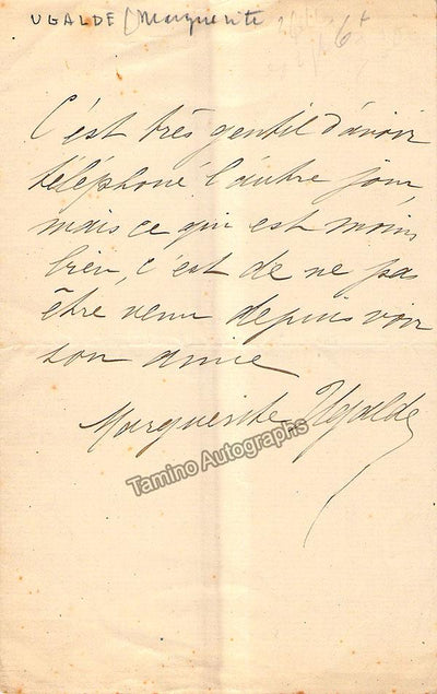 Ugalde, Marguerite - Autograph Note Signed