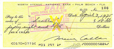 Callas, Maria - Signed Check 1975