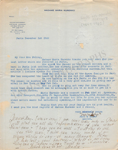 Kurenko, Maria - Autograph Letter & Typed Letter Signed