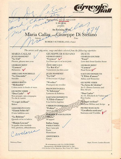 Callas, Maria - Signed Program Carnegie Hall 1974