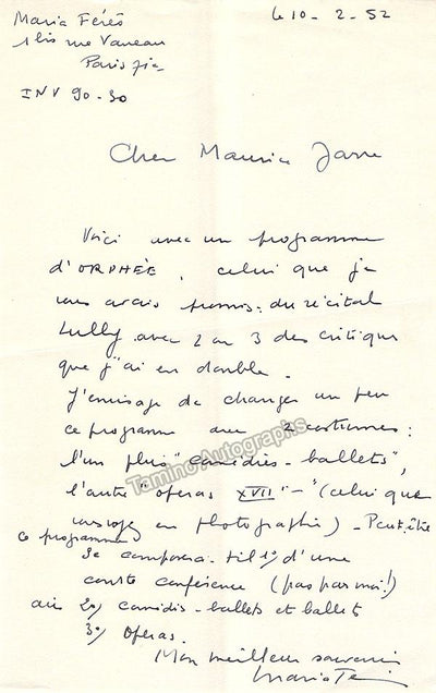 Feres, Maria - Autograph Letter Signed 1952