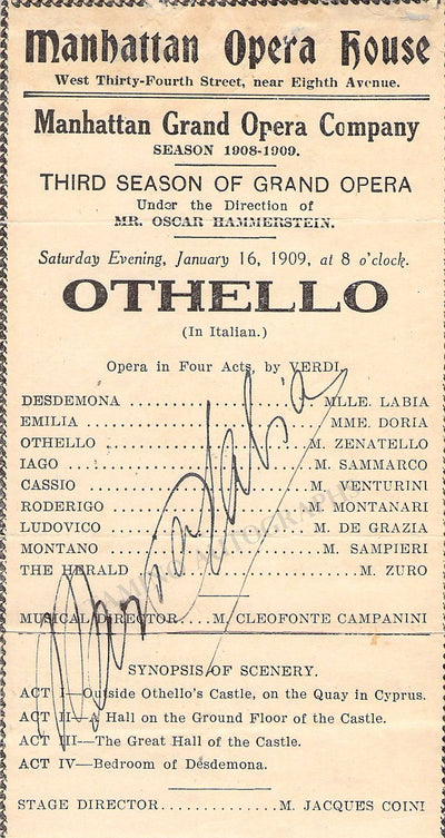 Labia, Maria - Signed Program Clip New York 1909