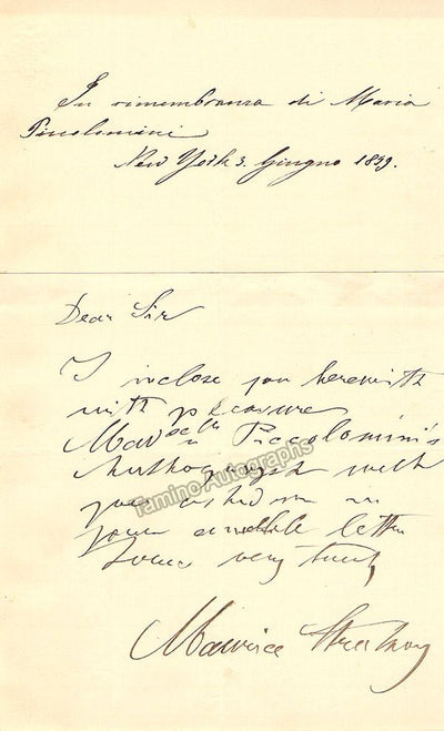 Strakosch, Maurice - Piccolomini, Maria - Autograph Note Signed 1859