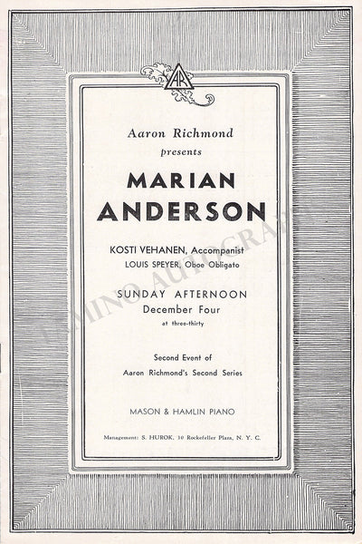Anderson, Marian - Signed Page & Concert Program