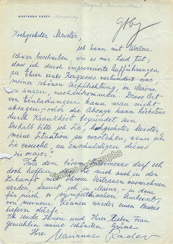 Opera Singers 1950s and 60s - Lot of Autograph Letters Signed + Typed ...