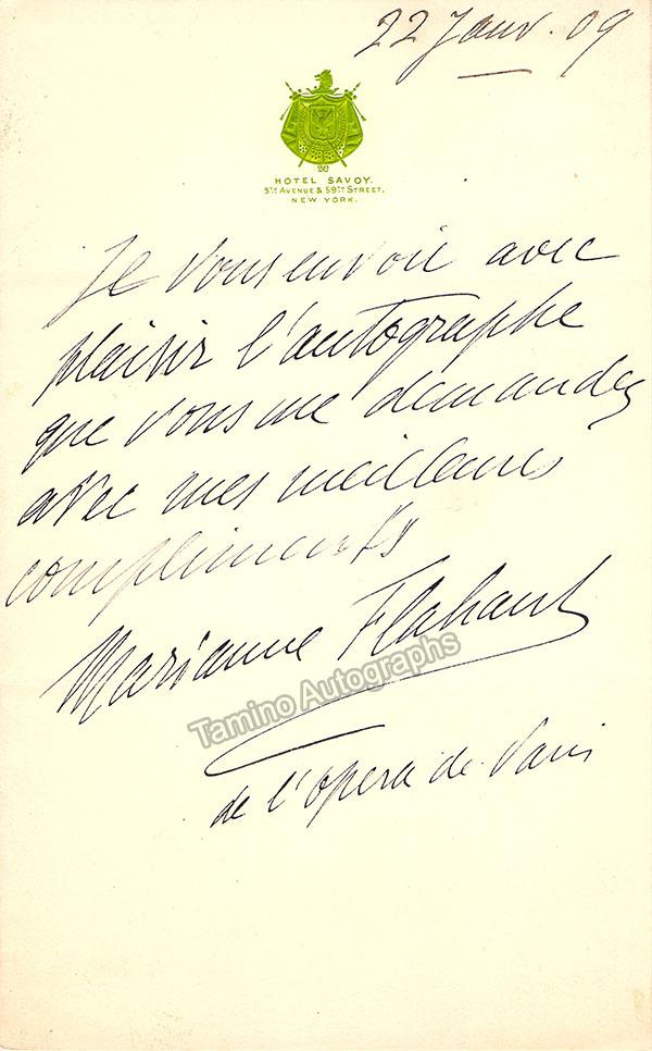 Flahaut, Marianne - Autograph Note Signed + Photo 1909 - Tamino