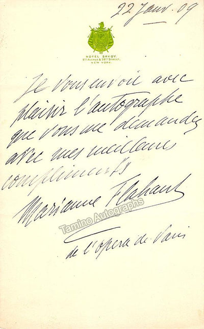 Flahaut, Marianne - Autograph Note Signed + Photo 1909