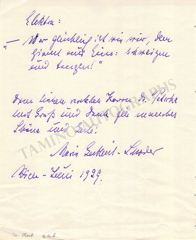 Gutheil-Schoder, Marie - Autograph Note Signed