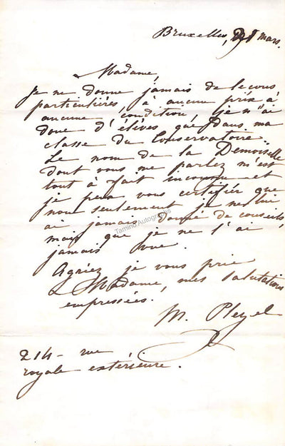 Pleyel, Marie - Autograph Letter Signed 1854