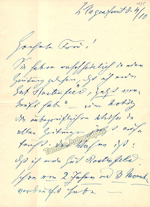 Geistinger, Marie - Autograph Letter Signed 1895