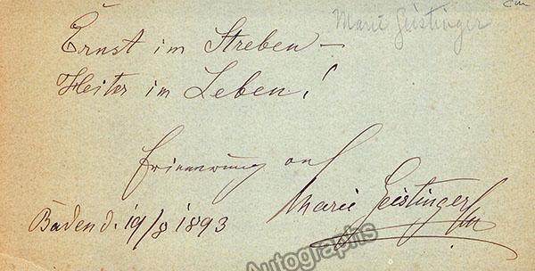 Geistinger, Marie - Autograph Note Signed 1893 - Tamino