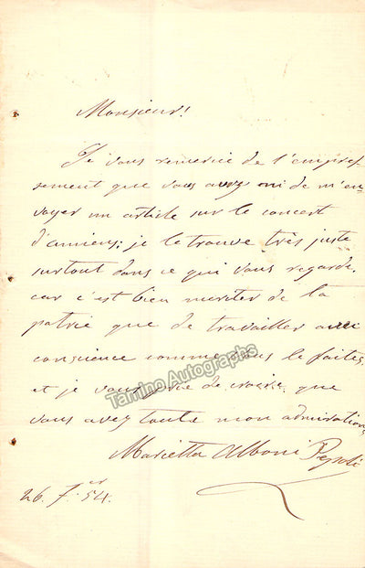 Alboni-Pepoli, Marietta - Autograph Letter Signed 1854
