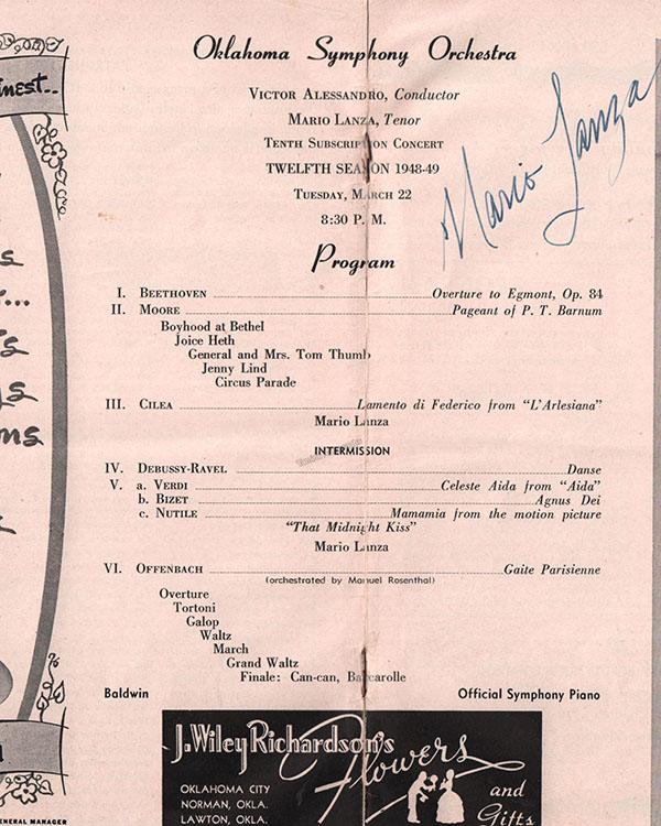 Lanza, Mario - Signed Program + Photo 1949 - Tamino